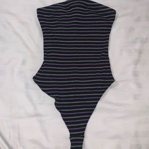 Out from under for urban outfitters black stripped tube top body suit.